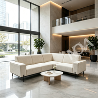 Canapé modulaire en forme de L moderne, canapé d'angle en tissu lin avec pieds en métal robustes