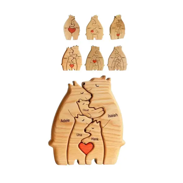 Personalised Bear Family Puzzle Families of 2-7 Bears Anniversary Gift , Wooden Animal Bear Puzzle, Family Keepsake Gift