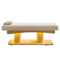 Lit de salon de beauté moderne et confortable en acier inoxydable beige de luxe, 3 moteurs, table de massage électrique, chaise de soin du visage, spa corporel