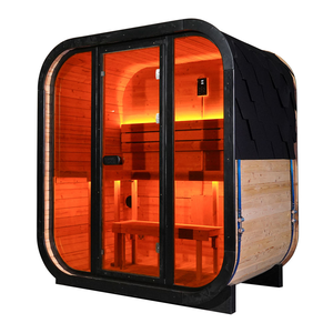 Sauna Tradicional Negra de Madera Maciza de Abeto, Sauna Cúbica de Madera para Exteriores, Uso para 2-4 Personas - Product Image 2