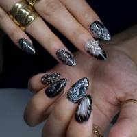 Ongles en acrylique 3D à pression, motif étoile gaufrée, dégradé, forme amande, logo personnalisable (vernis brillant/doré/mat), 10 pièces/paquet, pour fête