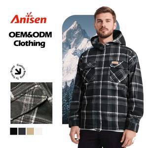 All'ingrosso uomini pesanti in poliestere a <span class=keywords><strong>quadri</strong></span> camicie di flanella oversize con cerniera giacche con colletto con cappuccio a maniche lunghe per l'inverno - Product Image 1
