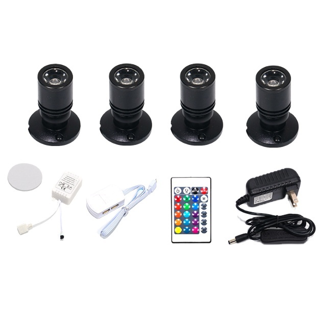 4 in 1 Kit RGB Mini Ceiling Downlight Remote Control Dimmable Spot Light Jewelry Cabinet Showcase USB Led RGB Spotlight