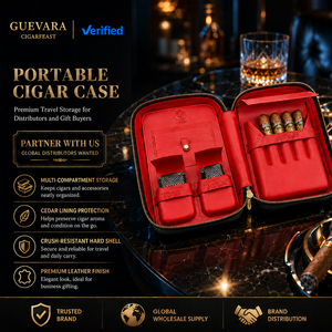 Étui de voyage en cuir GUEVARA pour cigares, capacité de 5 cigares, étui humidor avec porte-briquet et coupe-cigares, organisateur de cigares portable, cadeau - Product Image 1