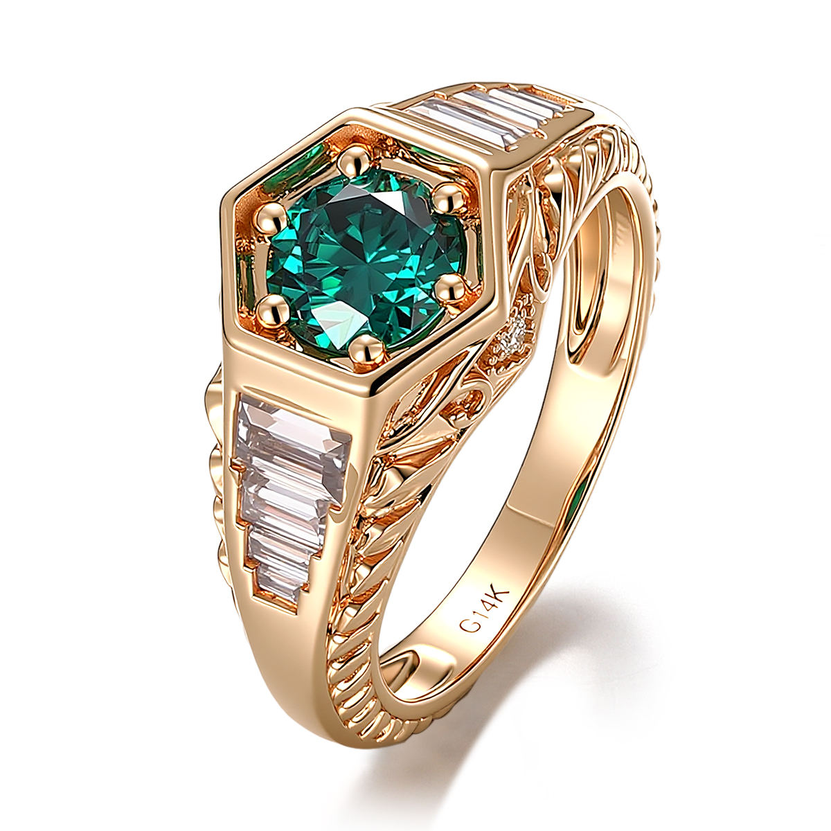 Bague en or massif 18 carats avec pierre précieuse de laboratoire.