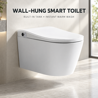 WC intelligent mural avec réservoir intégré, bidet à eau chaude instantanée, siège chauffant, séchoir à air chaud, bouclier anti-éclaboussures, capteur de pied et chasse d'eau