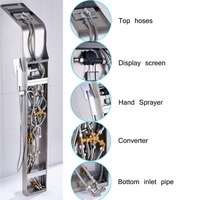 Robinet de douche de salle de bain noir/brossé de luxe LED système de panneau de douche à effet pluie panneaux muraux de douche salle de bain étanche