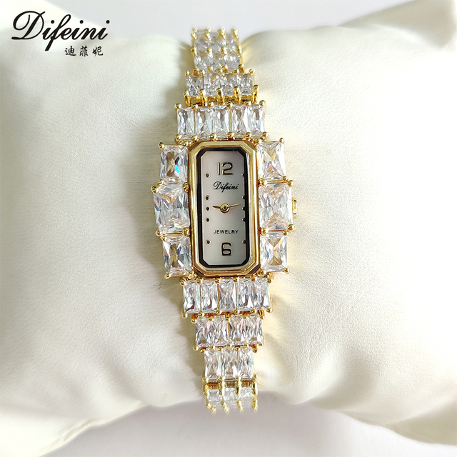 Top Brand Luxury Square Analog Ladies Watches 16mm Band Width Quartz Waterproof Zirconia Wristwatch Iced Hip Hop Diamond Style