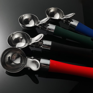 Cuillère à glace en acier inoxydable 304, type à pression manuelle, pour desserts et fruits, avec poignée confortable, rouge, bleu, vert, noir - Product Image 2
