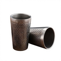 YolecenRetro Tasse à double paroi en acier inoxydable 304, isolée sous vide, pour eau/jus/bière, motif diamant, aspect vieilli, usage commercial