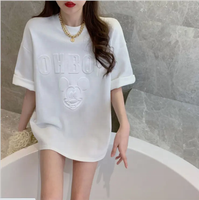Nouvelle tendance col rond T-Shirt personnalisé pour femmes impression 3D en relief tissu tricoté respirant Logo personnalisé