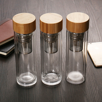 Botol Minum Teh Kaca Borosilikat Tinggi Dinding Ganda dengan Infuser dan Tutup Bambu