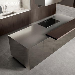 Gabinete de cocina de ganancia de madera de Villa de lujo personalizado de fábrica Gabinete de cocina de acero inoxidable 304 Isla con fregadero - Product Image 6