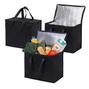 Sacs isothermes pliables et réutilisables pour la livraison de nourriture avec fermeture éclair et compartiment réfrigérant - Product Image 1