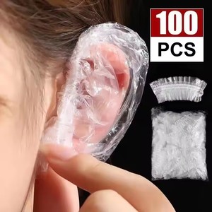 100 protections d'oreilles jetables transparentes et élastiques pour la coloration des cheveux, outil de protection imperméable pour la douche, en plastique - Product Image 1