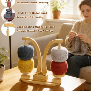 Wooden Spool Holder With Magnetic Storage Box For Yarn And <b>Crochet</b> <b>Hooks</b> Desktop Organization Rack - Product Image 4