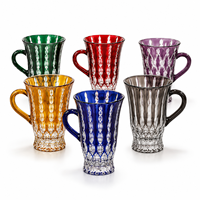 Ensemble de tasses en verre soufflé à la main en cristal taillé, tasses à café colorées gaufrées avec poignée, artisanat élégant pour café, thé, jus, maison