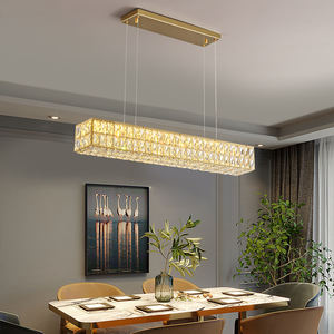 Lustre rectangulaire moderne en cristal doré K9 pour le salon Pendentif de lumière décorative de taille moyenne Télécommande directe d'usine - Product Image 5