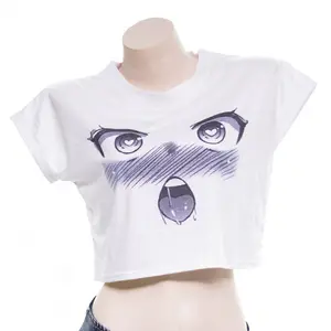 Camiseta de verano de manga corta personalizada DTG para mujer/impresión por sublimación de algodón/algodón de imitación Camiseta corta con cuello redondo