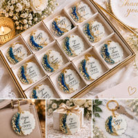 Cadeau de mariage personnalisé, souvenir artisanal en résine avec nom et date, feuille d'or, souvenir de fête, cadeau pour invités, porte-clés en résine
