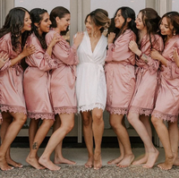 Robe de mariée/soirée sexy en satin de soie pour femme, col en V, 16 couleurs unies, douce et lisse, avec dentelle, longueur genou, pour spa ou été