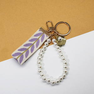 <span class=keywords><strong>Porte</strong></span>-clés en tissu à motif feuille avec pendentif coquille métallique, chaîne de sac à main en perles, accessoires de breloque de sac <span class=keywords><strong>DIY</strong></span> - Product Image 4