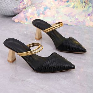 9527-2 New Two in One Oversized Sandals with Thick <b>Heels</b> and Pointed Sandals, High-quality High <b>Heels</b> and Pointed Women's Shoes - Product Image 3