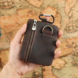 กระเป๋าใส่เหรียญหนังแท้ ที่ใส่กุญแจ กระเป๋าคาดเอวขนาดเล็กอเนกประสงค์ สีทึบ สีแดงไวน์ - Product Image 4