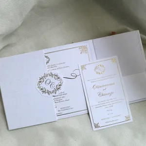 Cartes d'invitation personnalisées en papier texturé blanc déjoué avec couverture rigide élégante pour mariage, mariage et anniversaire - Product Image 2