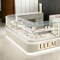 Vitrine à bijoux avec 2 étagères, vitrine à bijoux en cuir blanc pour magasin de détail