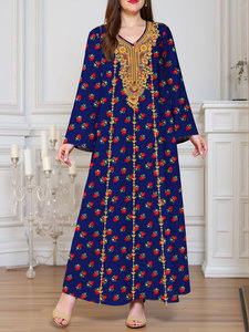 Vestido Estampado Zifeng OEM <span class=keywords><strong>de</strong></span> Oriente Medio y Sudeste Asiático, Cuello en V, Manga Larga, Holgado, Informal, <span class=keywords><strong>de</strong></span> Primavera, Poliéster, CE - Product Image 5