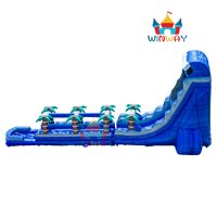Toboggan aquatique gonflable à double voie Heavy Duty 22FT Blue Paradise Palm Tree Playground pour les carnavals d'été et la location de fêtes dans la cour