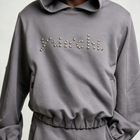Sudadera con capucha corta para hombre, de algodón grueso, corte holgado, con remaches, cintura elástica, unisex, estilo streetwear, hecha a medida