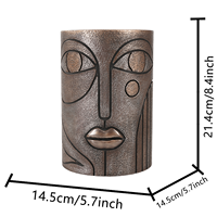 Vase cylindrique en résine artisanale motif visage abstrait, finition bronze texturé, pour fleurs, décoration de table, maison, salon, ornement artistique