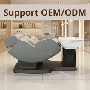 Chaise de salon de coiffure haut de gamme entièrement automatique avec bac en céramique, massage robotisé 3D et revêtement en cuir - Product Image 2