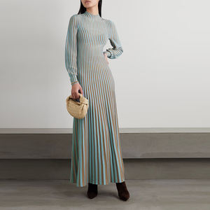 Maglieria personalizzata autunno inverno colletto a vita lunga elegante abito maglione da <span class=keywords><strong>donna</strong></span> a righe Casual lavorato a maglia - Product Image 2