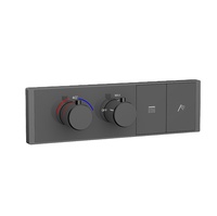 Ensemble de douche mural thermostatique noir mat effet canon de fusil avec mitigeur 2 voies et système de douche pluie pour salle de bain