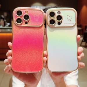 Gloss <span class=keywords><strong>Wave</strong></span> 6D elettrolitica Love Heart Edge per iPhone 16 15 14 13 12 11 Pro Max Window Camera custodia per telefono cellulare per <span class=keywords><strong>Samsung</strong></span> - Product Image 5