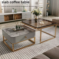 Table basse carrée en marbre avec structure métallique, style moderne minimaliste, facile à nettoyer, durable, idéale pour les petits espaces, meubles de salon