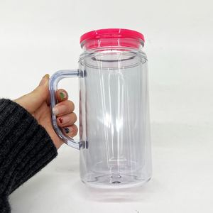 US Warehouse 12oz clear Double Walled Acrylic Travel Tumbler Cup 16 oz Snow Globe Plastic Coffee <b>Mug</b> with Colorful Lid and Straw - Product Image 4