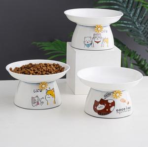 Oem Fabricação Personalizado Bonito Padrão Impresso Cerâmica Branca <span class=keywords><strong>Cat</strong></span> Bowl Tall Pet Food Alimentador De Água Bowl - Product Image 3