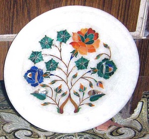 Natural Fine Quality Use For Dining Table Exclusive White Marble Inlay Plate With Beautiful Flower Design Mix Color Round Shape. - Product Image 3
