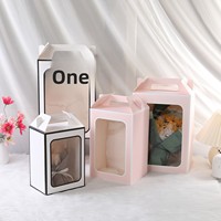 Boîte pliante à fenêtre transparente avec poignée en PVC, imprimée quadricolore, pour fleurs, peluches, cadeaux de Noël et de fête