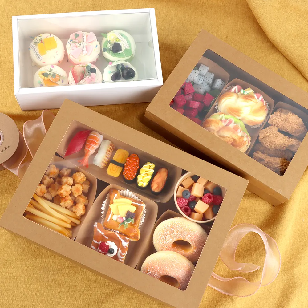 Picnic Party Chocolate Cookie Kraft Paper dessert Treat Boxes Catering Packaging Platter Box With Window Lid