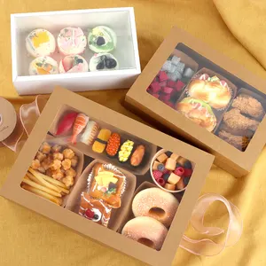 กล่องใส่ขนมกระดาษคราฟท์คุกกี้ช็อคโกแลตปาร์ตี้ปิกนิกกล่องใส่อาหารพร้อมฝาหน้าต่าง