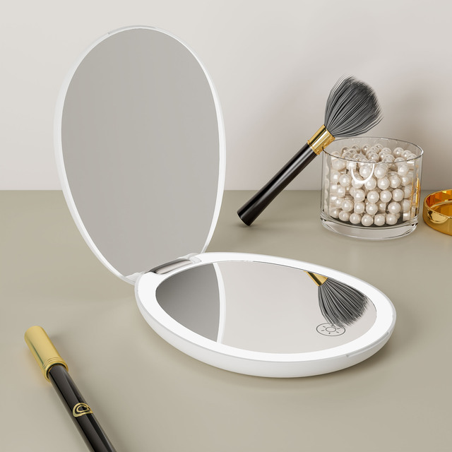 Travel Type C Rechargeable Portable Hand Custom Logo Makeup Mirror Mini Pocket Compact Small Led Mirror With Light