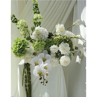 Boule de fleurs artificielle en soie pour centre de table de mariage, rouge bordeaux et rose, avec hydrangea vert et amarante suspendue