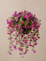 Panier suspendu artificiel de fleurs de gloire du matin avec pot, fleurs rampantes colorées pour la décoration de balcon, porche, maison et jardin