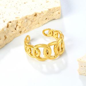 แหวนเปิดวงกลมลายโซ่เกลียวหนา สไตล์แฟชั่น ของขวัญสุดเก๋ ทำจากสแตนเลสชุบทอง 18k ดีไซน์เรขาคณิต ปรับขนาดได้ สำหรับผู้หญิง - Product Image 4