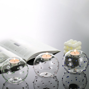 Portavelas Redondo Personalizado al por Mayor con Puntos de Colores, Decoración de Vidrio Transparente para el Hogar, Portavelas para Velas de Té - Product Image 3